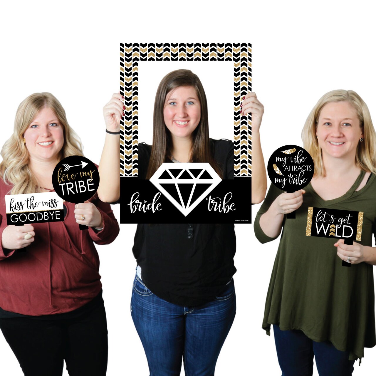 Big Dot of Happiness "Bride Tribe" - Bridal Shower or Bachelorette Party Selfie Photo Booth Picture Frame & Props - Printed on Sturdy Material